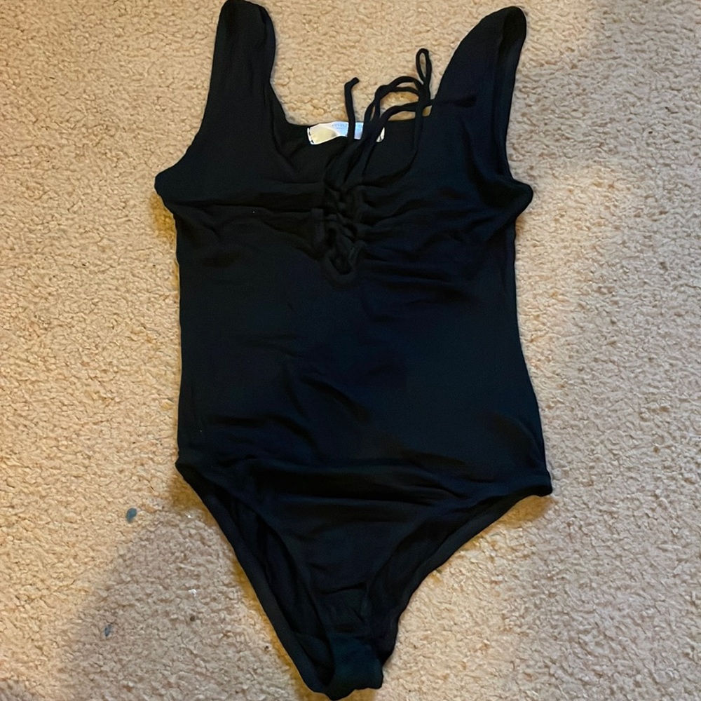 Mahina black lace up bodysuit